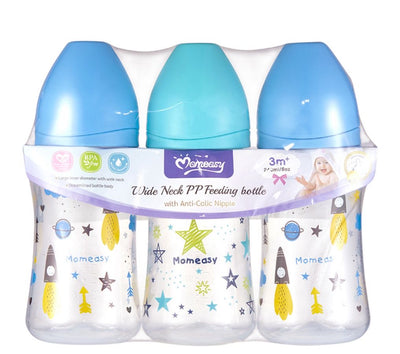 Lot de 3 biberons MomEasy col large – Anti-colique (BPA Free)